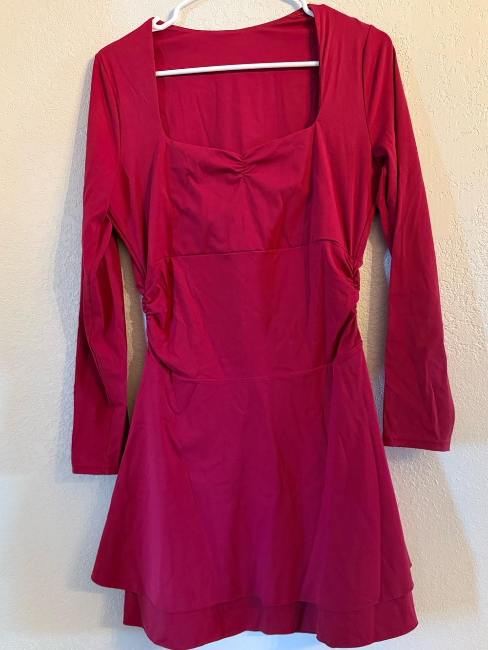 Amazon Raspberry Red Long Sleeve Square Neck Skater Dress
